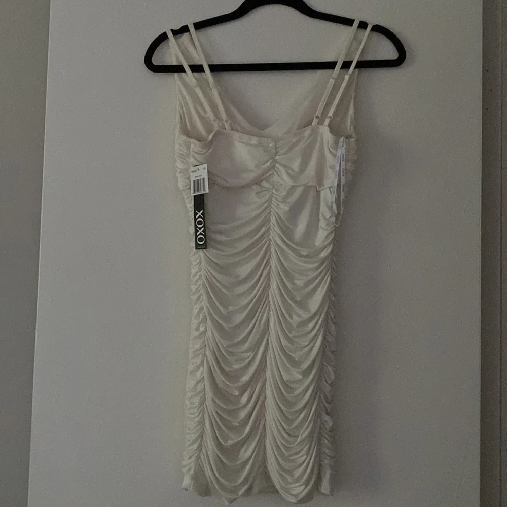 XOXO sleeveless ruched bodycon dress with lace details on the front. - Picture 6 of 8